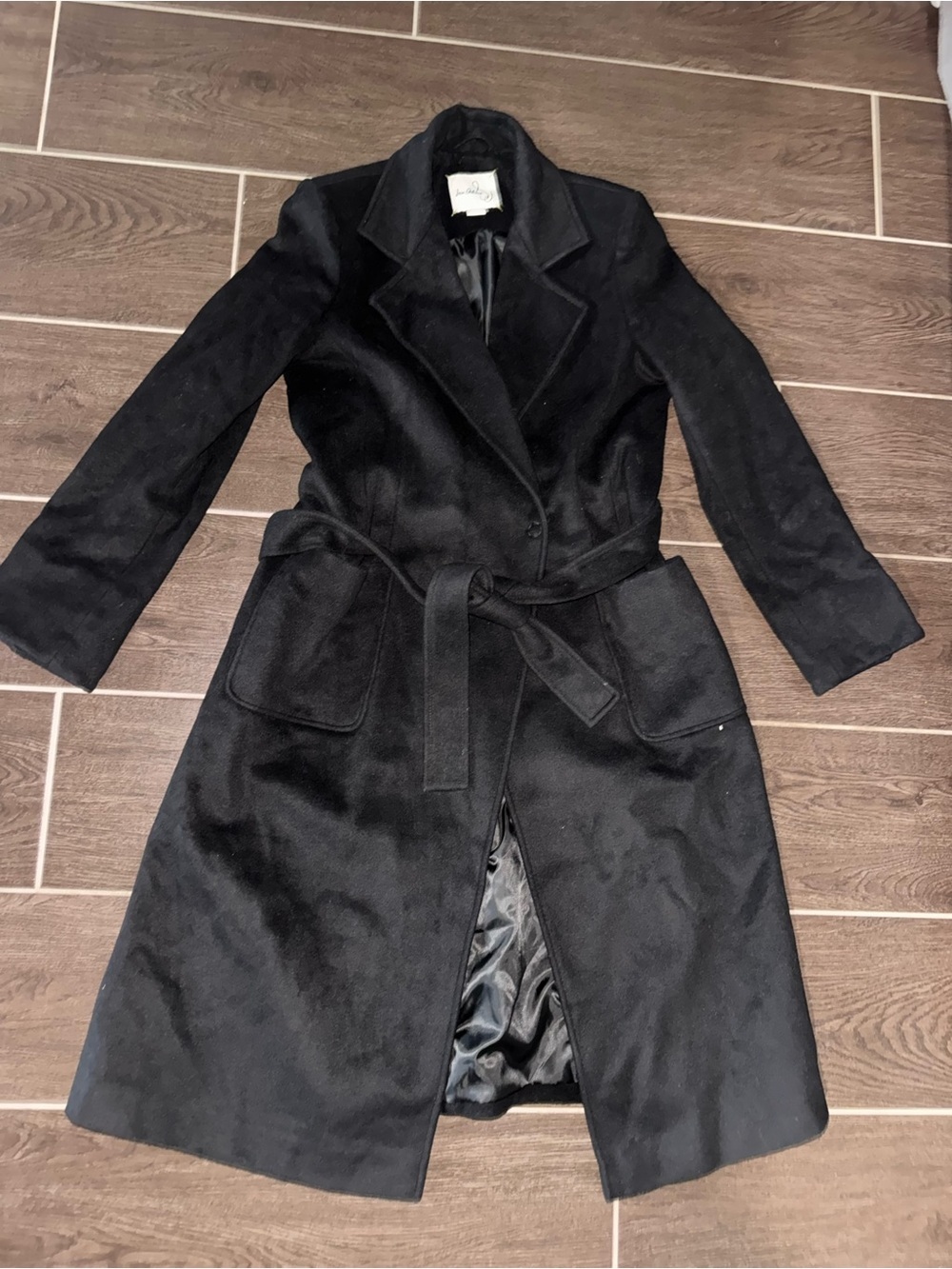Sam Edelman Longline Wrap Coat Black Wool-Blend - Picture 2 of 3